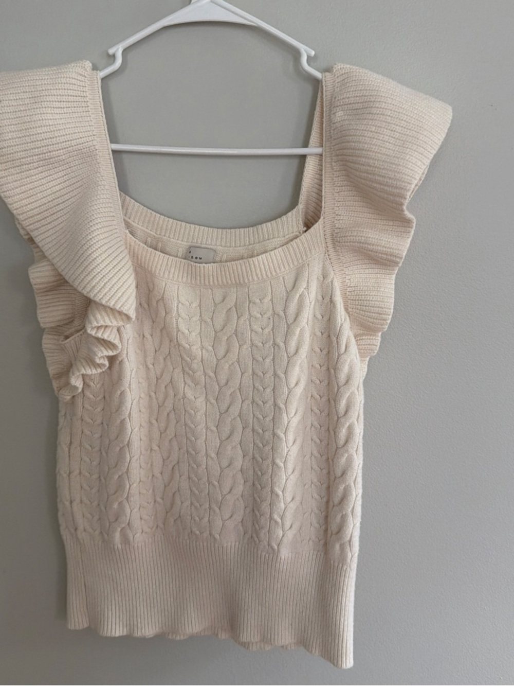 a new day Cream Ruffled Cable Knit Off-the-Shoulder Sweater Tank